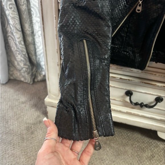 Doma Punched Scaled Textured Leather Jacket, Black - Picture 8 of 15